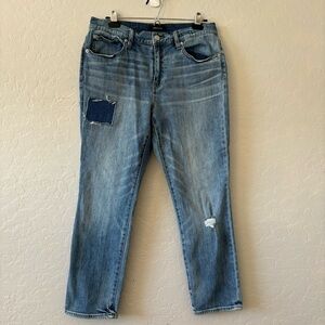 J. Crew Medium Wash Slim Broken-In Boyfriend Denim Jeans Patched Size 29